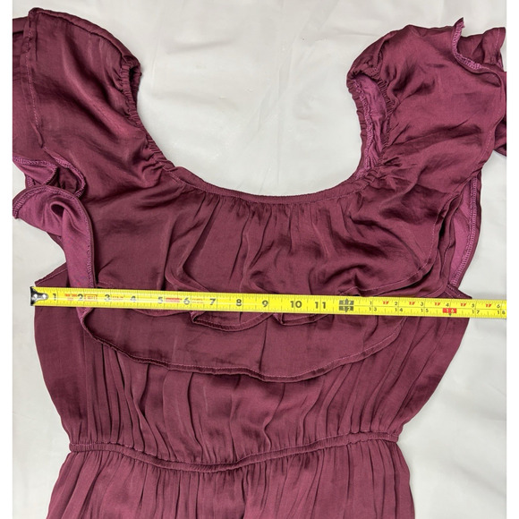 She + Sky Tiered Ruffle Maxi Dress Size M Wine On/Off Shoulder Boho Romantic - Picture 9 of 16